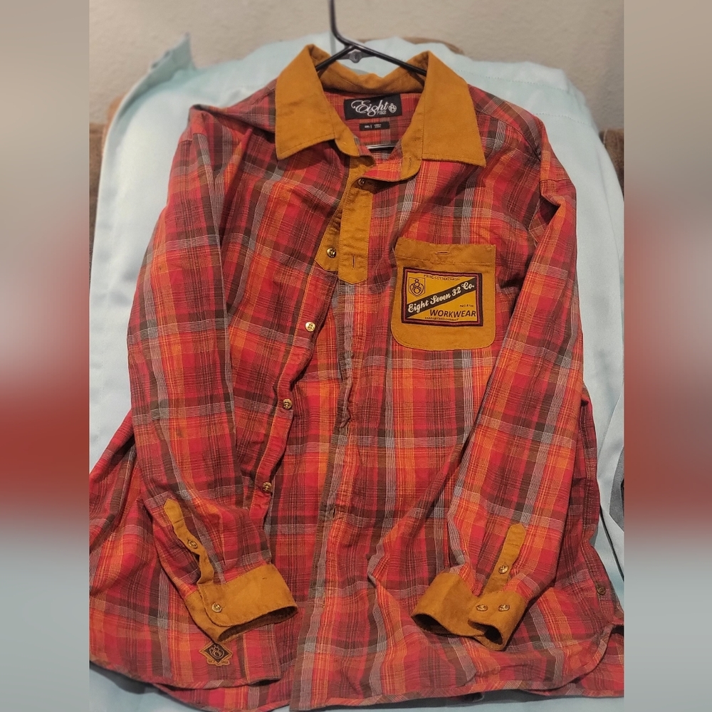 Mens Eight seven 32 Co. work/safety plaid button down long sleeve size 2XL